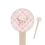 Modern Plaid & Floral 4" Round Wooden Food Picks - Single Sided (Personalized)