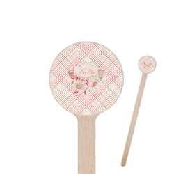 Modern Plaid & Floral 6" Round Wooden Stir Sticks - Single Sided (Personalized)