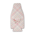 Modern Plaid & Floral Zipper Bottle Cooler (Personalized)