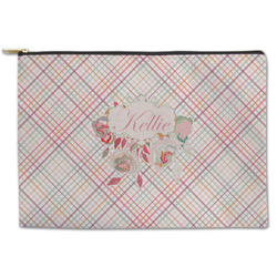 Modern Plaid & Floral Zipper Pouch - Large - 12.5"x8.5" (Personalized)