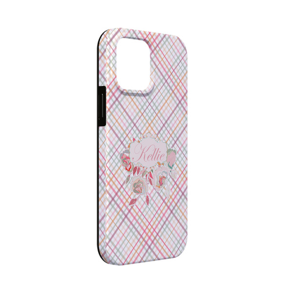 Custom Modern Plaid & Floral iPhone Case - Rubber Lined - iPhone 13 Mini (Personalized)