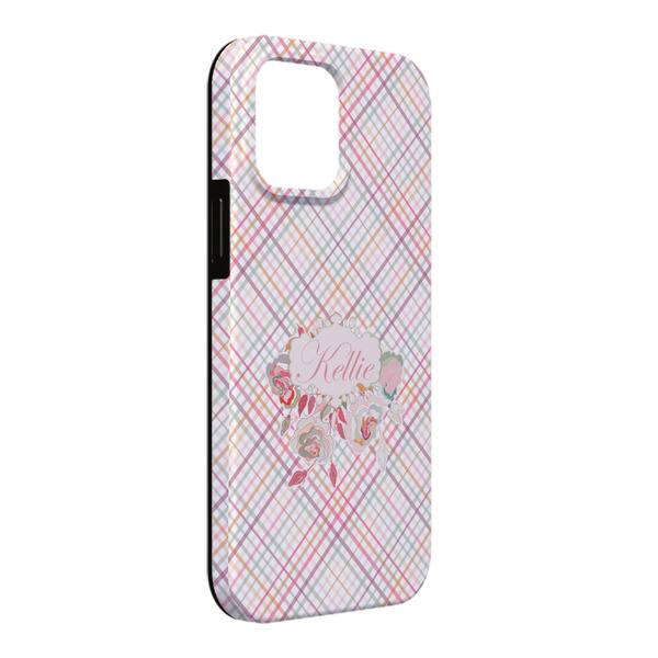 Custom Modern Plaid & Floral iPhone Case - Rubber Lined - iPhone 13 Pro Max (Personalized)