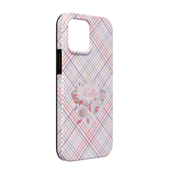 Custom Modern Plaid & Floral iPhone Case - Rubber Lined - iPhone 13 (Personalized)