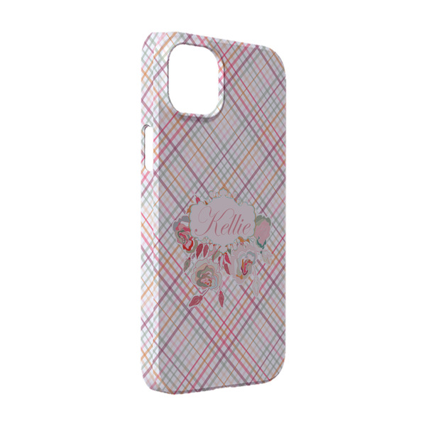 Custom Modern Plaid & Floral iPhone Case - Plastic - iPhone 14 (Personalized)