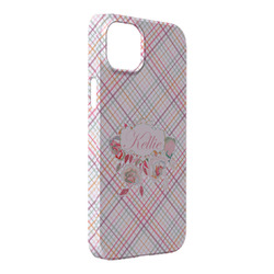 Modern Plaid & Floral iPhone Case - Plastic - iPhone 14 Plus (Personalized)