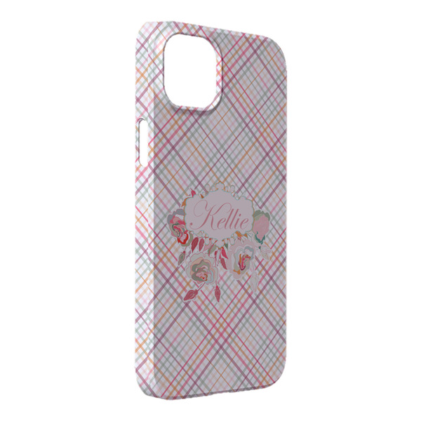 Custom Modern Plaid & Floral iPhone Case - Plastic - iPhone 14 Plus (Personalized)