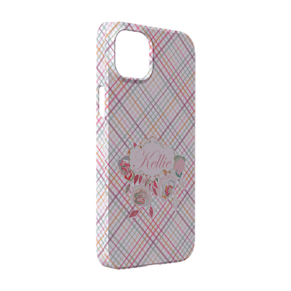 Custom Modern Plaid & Floral iPhone Case - Plastic - iPhone 14 Pro (Personalized)