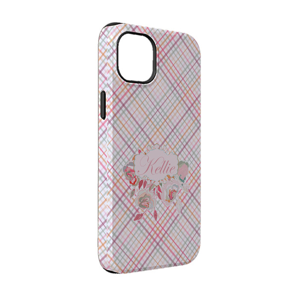 Custom Modern Plaid & Floral iPhone Case - Rubber Lined - iPhone 14 Pro (Personalized)