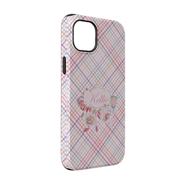 Custom Modern Plaid & Floral iPhone Case - Rubber Lined - iPhone 14 (Personalized)