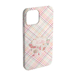 Modern Plaid & Floral iPhone Case - Plastic - iPhone 15 (Personalized)