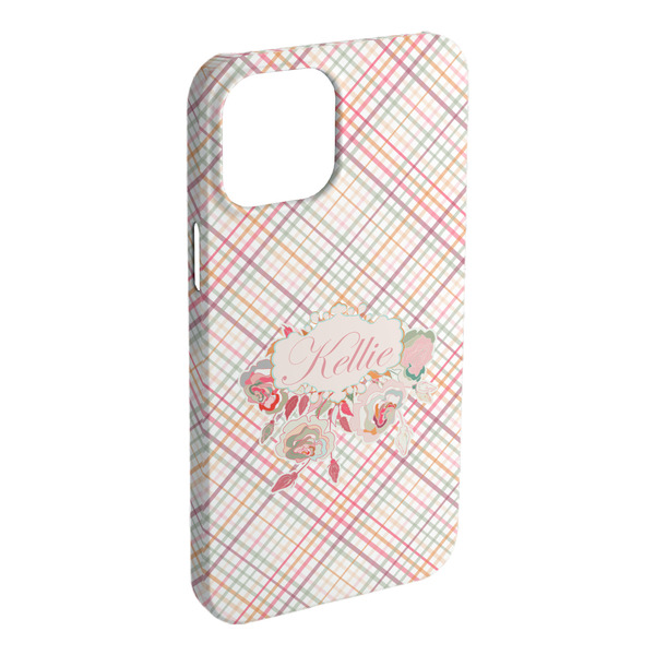 Custom Modern Plaid & Floral iPhone Case - Plastic - iPhone 15 Plus (Personalized)