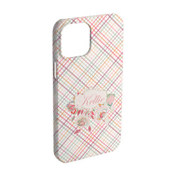 Modern Plaid & Floral iPhone Case - Plastic - iPhone 15 Pro (Personalized)