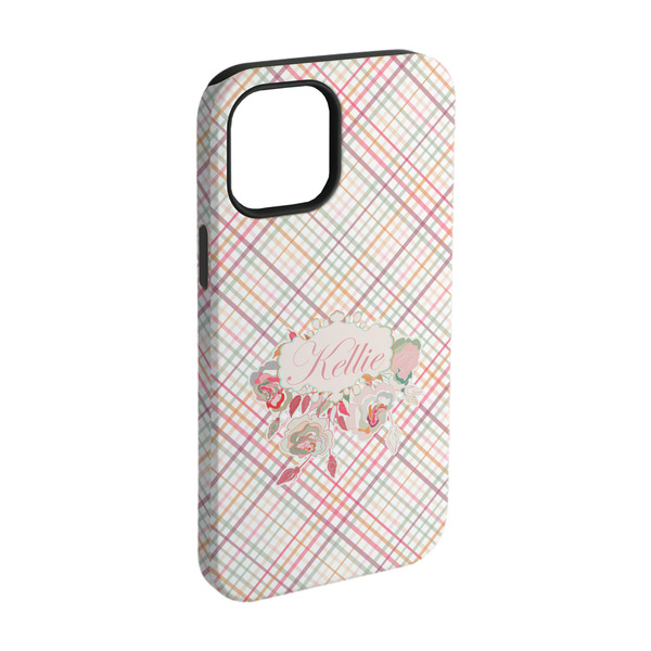 Custom Modern Plaid & Floral iPhone Case - Rubber Lined - iPhone 15 Pro (Personalized)