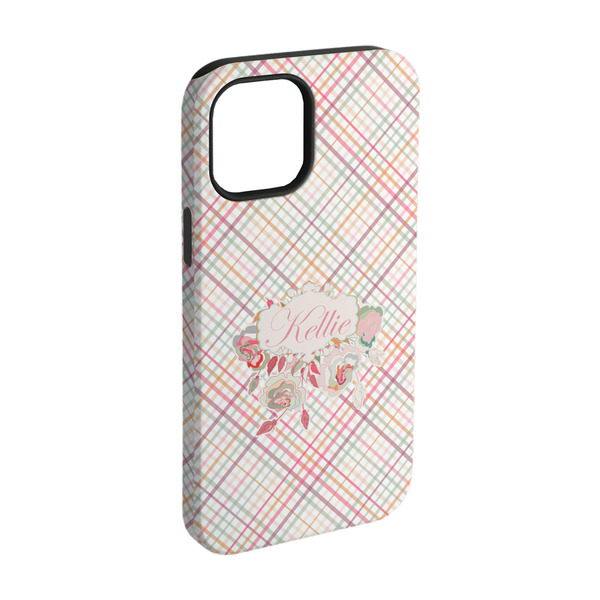 Custom Modern Plaid & Floral iPhone Case - Rubber Lined - iPhone 15 (Personalized)