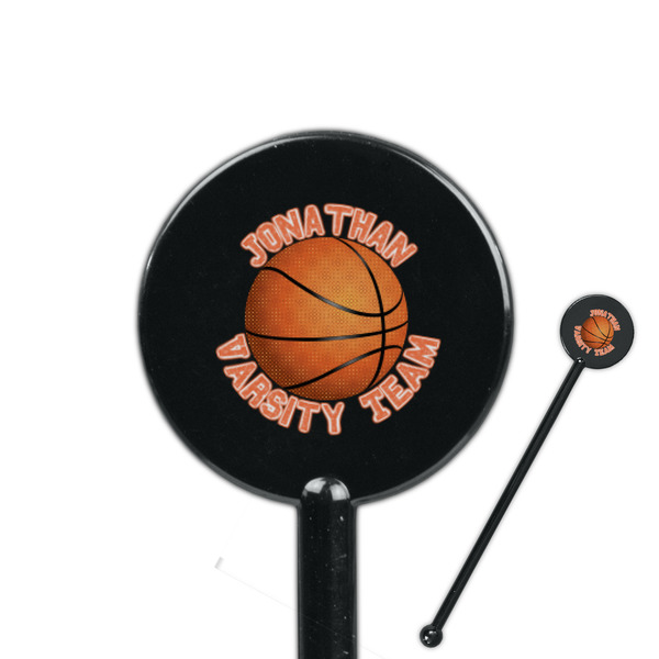 Custom Basketball 5.5" Round Plastic Stir Sticks - Black - Double Sided (Personalized)