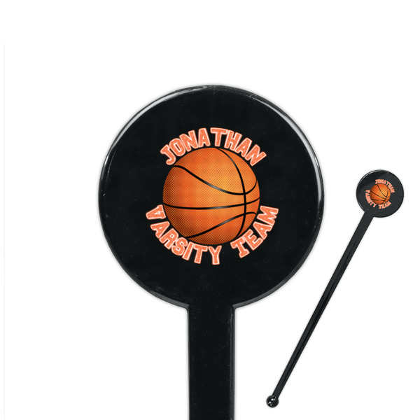 Custom Basketball 7" Round Plastic Stir Sticks - Black - Double Sided (Personalized)