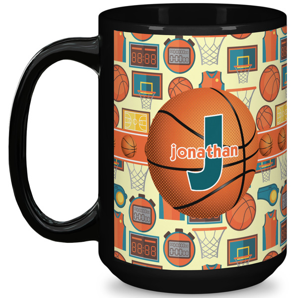 Custom Basketball 15 Oz Coffee Mug - Black (Personalized)