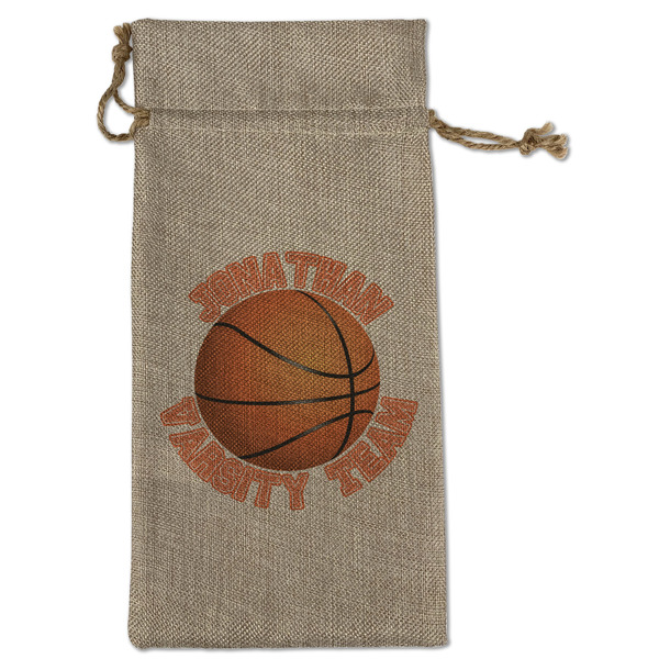 Custom Basketball Large Burlap Gift Bag - Front (Personalized)