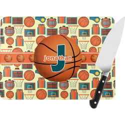 Basketball Rectangular Glass Cutting Board - Large - 15.25"x11.25" w/ Name or Text
