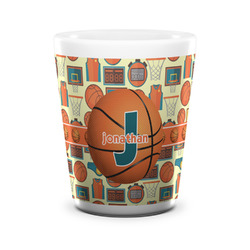 Basketball Ceramic Shot Glass - 1.5 oz - White - Set of 4 (Personalized)