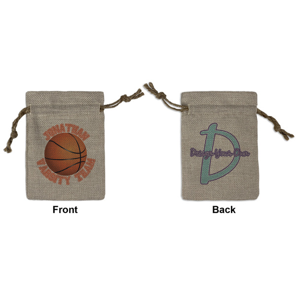 Custom Basketball Small Burlap Gift Bag - Front & Back (Personalized)