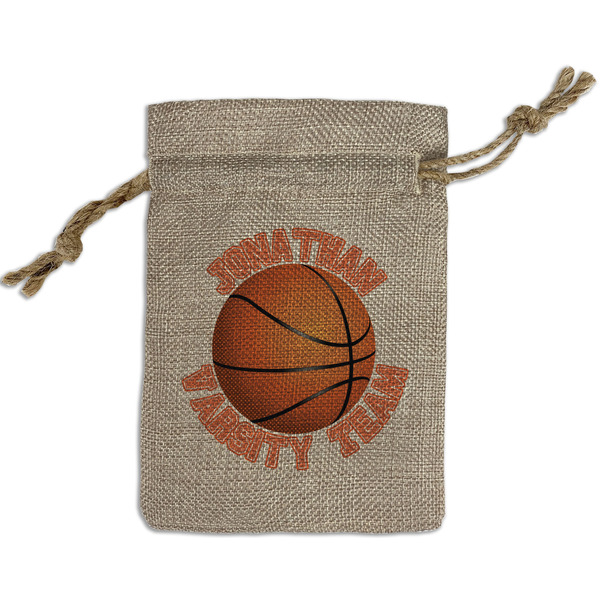 Custom Basketball Small Burlap Gift Bag - Front (Personalized)