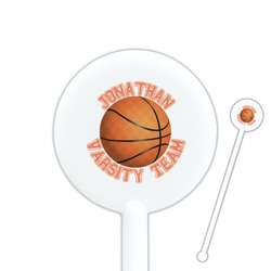 Basketball 5.5" Round Plastic Stir Sticks - White - Double Sided (Personalized)