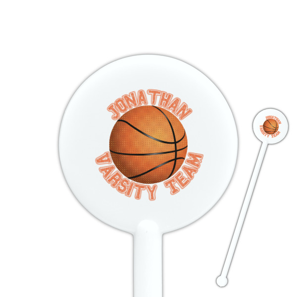 Custom Basketball 5.5" Round Plastic Stir Sticks - White - Double Sided (Personalized)