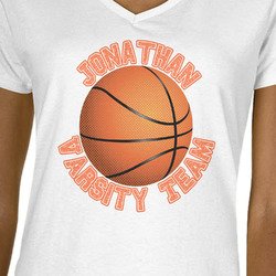 Basketball Women's V-Neck T-Shirt - White - Large (Personalized)
