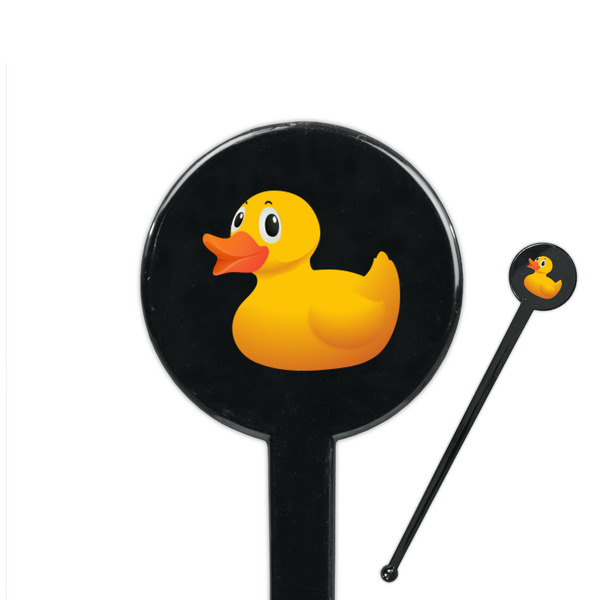 Custom Rubber Duckie 7" Round Plastic Stir Sticks - Black - Double Sided