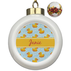 Rubber Duckie Ceramic Ball Ornaments - Poinsettia Garland (Personalized)