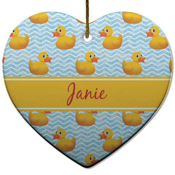 Custom Rubber Duckie Heart Ceramic Ornament w/ Name or Text