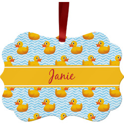 Rubber Duckie Metal Frame Ornament - Double Sided w/ Name or Text