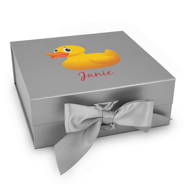 Custom Rubber Duckie Gift Box with Magnetic Lid - Silver