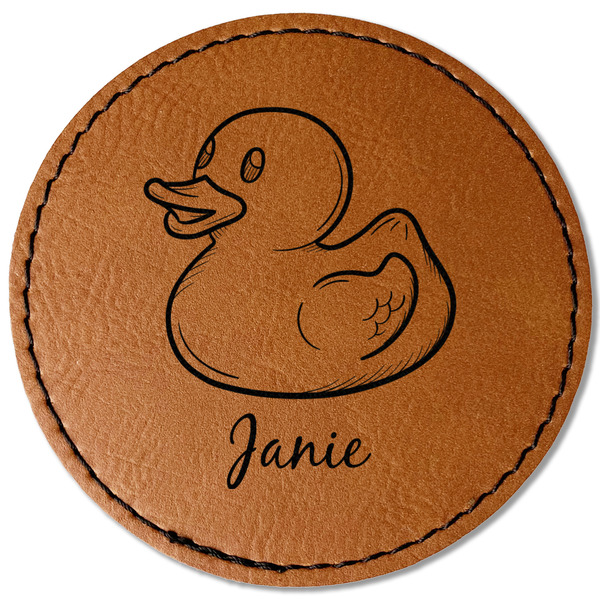 Custom Rubber Duckie Faux Leather Iron On Patch - Round (Personalized)