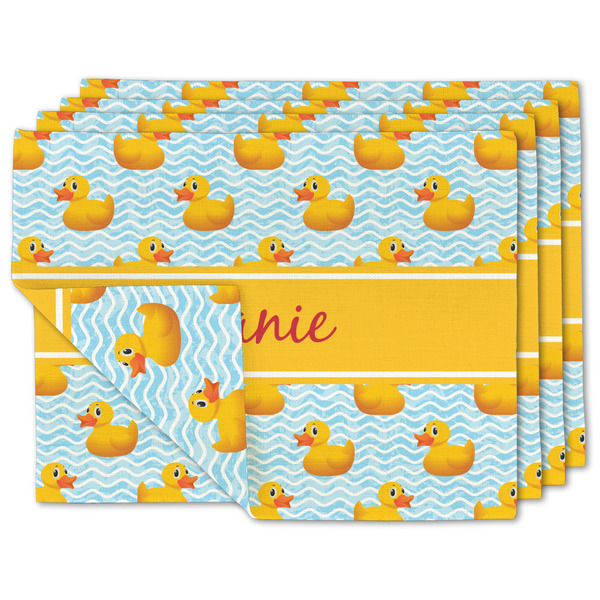 Custom Rubber Duckie Double-Sided Linen Placemat - Set of 4 w/ Name or Text