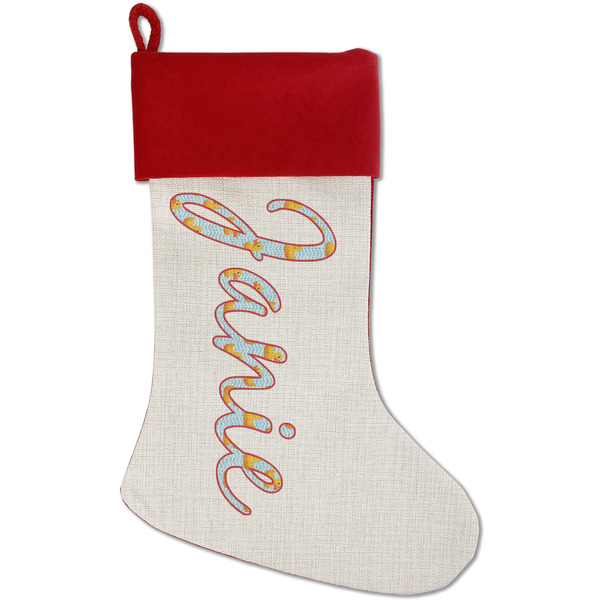 Custom Rubber Duckie Red Linen Stocking (Personalized)