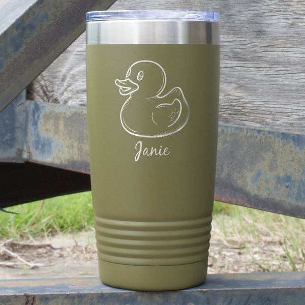 Custom Rubber Duckie 20 oz Stainless Steel Tumbler - Olive - Double Sided (Personalized)