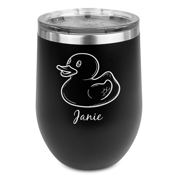 Custom Rubber Duckie Stemless Stainless Steel Wine Tumbler - Black - Double Sided (Personalized)