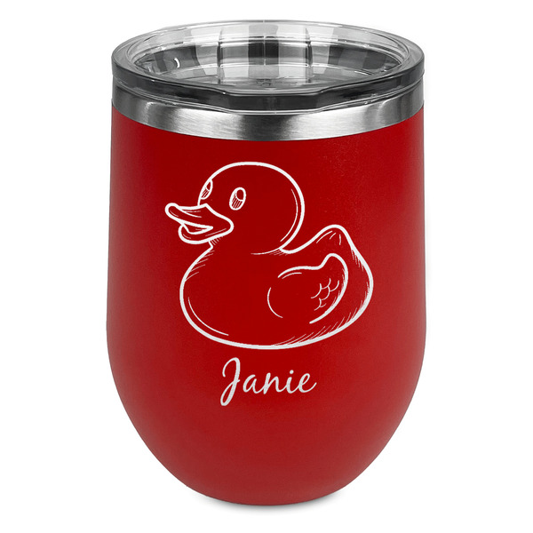 Custom Rubber Duckie Stemless Stainless Steel Wine Tumbler - Red - Double Sided (Personalized)