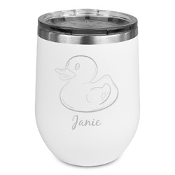 Rubber Duckie Stemless Stainless Steel Wine Tumbler - White - Double Sided (Personalized)
