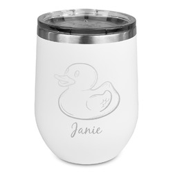 Rubber Duckie Stemless Stainless Steel Wine Tumbler - White - Single Sided (Personalized)