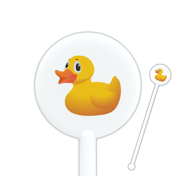 Custom Rubber Duckie 5.5" Round Plastic Stir Sticks - White - Double Sided