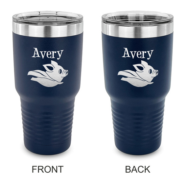 Custom Flying Pigs 30 oz Stainless Steel Tumbler - Navy - Double Sided (Personalized)