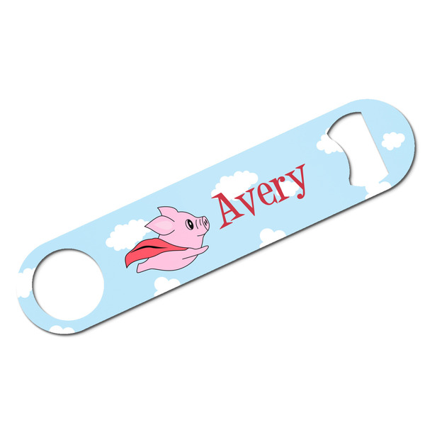 Custom Flying Pigs Bar Bottle Opener - White w/ Name and Initial