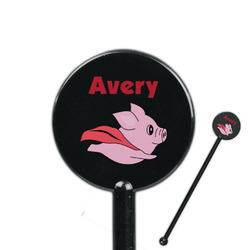 Flying Pigs 5.5" Round Plastic Stir Sticks - Black - Double Sided (Personalized)