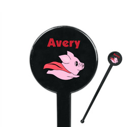 Flying Pigs 7" Round Plastic Stir Sticks - Black - Double Sided (Personalized)