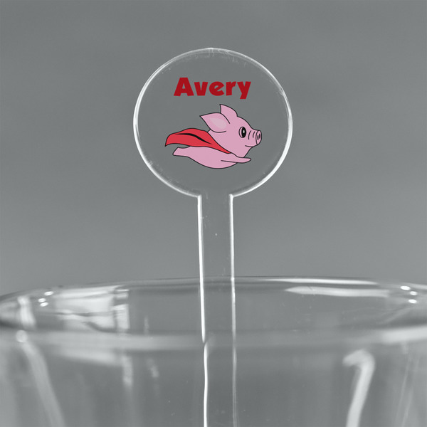 Custom Flying Pigs 7" Round Plastic Stir Sticks - Clear (Personalized)