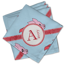 Flying Pigs Cloth Cocktail Napkins - Set of 4 w/ Name and Initial