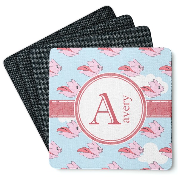 Custom Flying Pigs Square Rubber Backed Coasters - Set of 4 (Personalized)